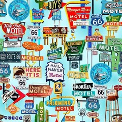 Cotton Michael Searle Signs Route 66 Cotton Fabric Print by the Yard D769.72