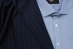 Navy flannel pinstripe Suiting fabric Italian wool blend Lanificio Campore