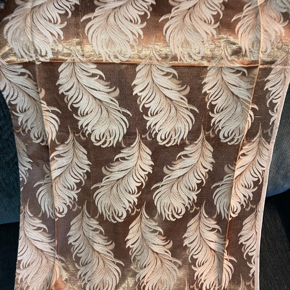 Piece Of Vintage Golden Feather Pattern Reversible Shiny Sheen Fabric 20” x96”