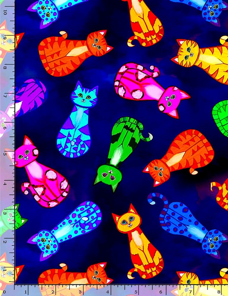 TIMELESS TREASURES FABRIC – ALL OVER DIGITAL PRINT – COLORFUL CATS ALL OVER