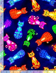 TIMELESS TREASURES FABRIC – ALL OVER DIGITAL PRINT – COLORFUL CATS ALL OVER