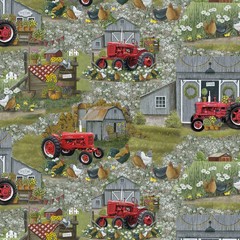 Benartex Fabrics Sykel Farmall Plank Green Red Farm Tractor Scenic BTY