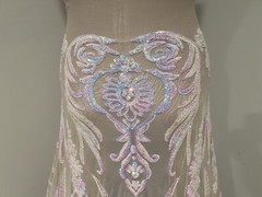Nude Pink Blue Iridescent 4way stretch sequins Lace fabric 50” Width 1 Yard