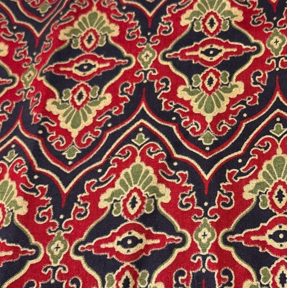Cotton Fabric 22″x36″ Boho Red Green Navy Floral Paisley Print Vintage