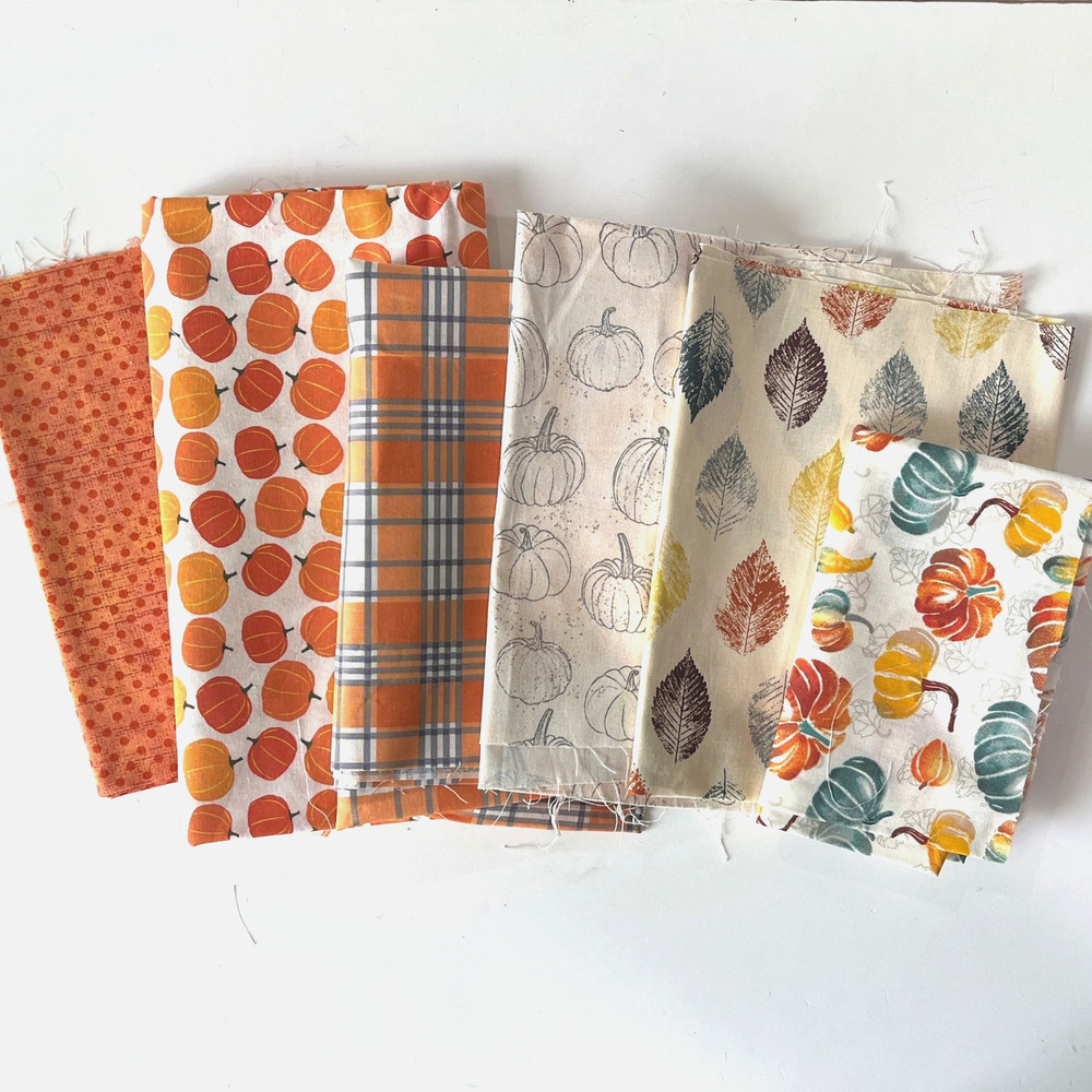 Seasonal Fall Fabric Mixed Lot – Pumpkins Leaves Plaid Polka Dots Autumn themed