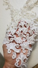 HEAVY EMBROIDERED VENISE GUIPURE BRIDAL WHITE LACE FABRIC REMNANTS