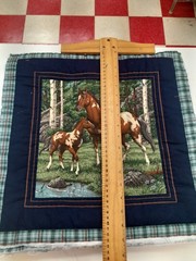 PRINTED PADDED PILLOWS TOPS or QUILT BLOCKS- 17″×17″ LOT OF (6) HORSES PUPPIES