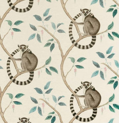 SANDERSON CURTAIN FABRIC DESIGN Ringtailed Lemur 3.6 METRES GREY LINEN BLEND