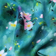 Soft Viscose Fabric 55” Wide By Yard Green Painting Dress Material Rayon Cotton