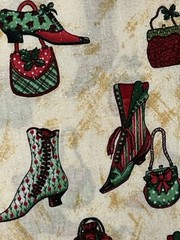 Fabric Tradition 2005 VTG Victorian SHOES & HANDBAG XMas Glitter Sparkles Fabric