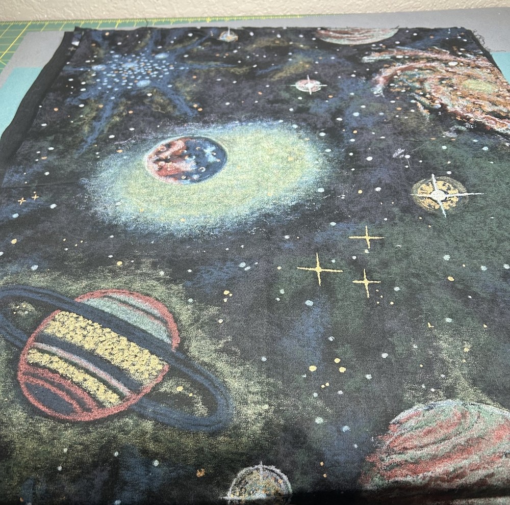 Vintage Outer Space Galaxy Cotton Fabric – Planets Saturn Nebula Stars Material