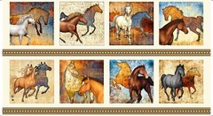 Quilting Treasures ~ Mustang Sunet Horse Squares Panel 100% Cotton Quilt Fabric