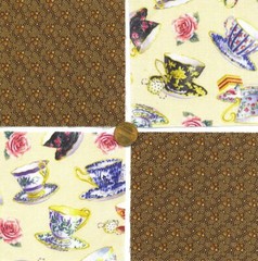 Teacups and Tea Leaves 4 inch 100% Cotton Novelty Fabric Quilt Squares YW1