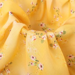 1M Ethnic Floral Ramie Linen Fabric Craft for DIY Cloth Dress Retro Yellow