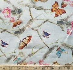 Bare Branches & Colorful Butterflies on Ramie Linen-Like Shirting – Unique!