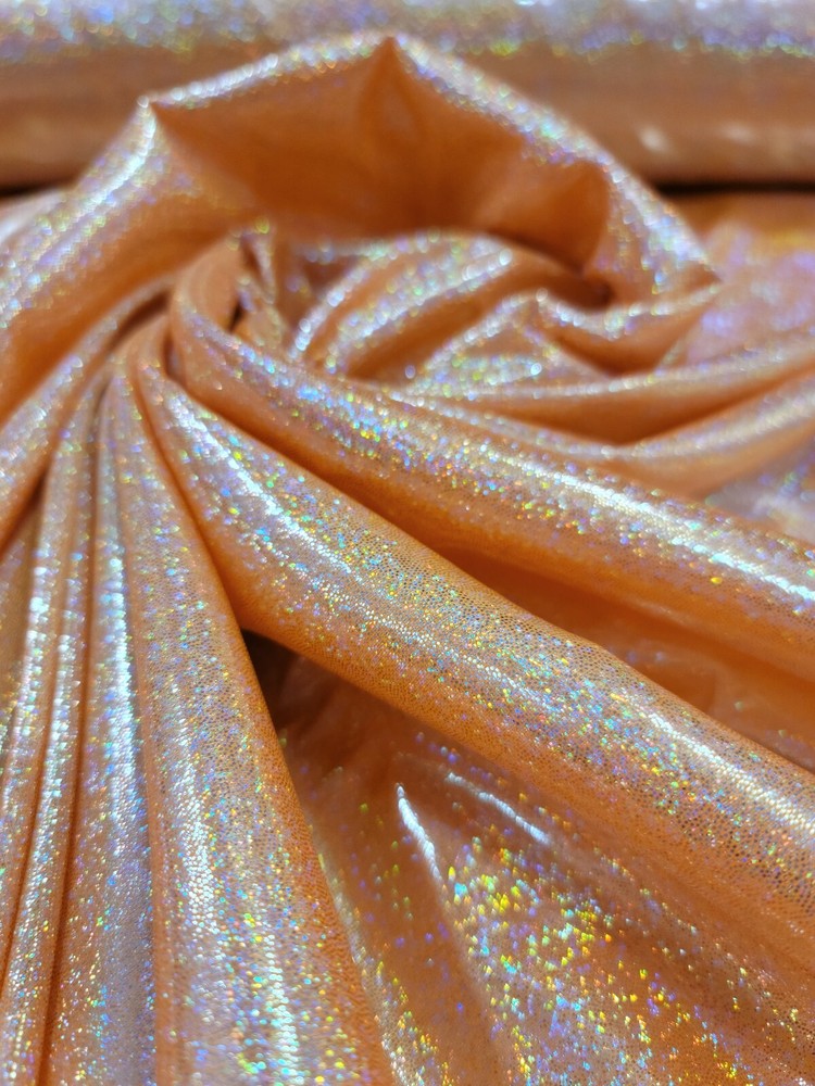 Fabric Sold By The Yard Neon Orange Sparkly Stretch Iridescent Light Weight Dres