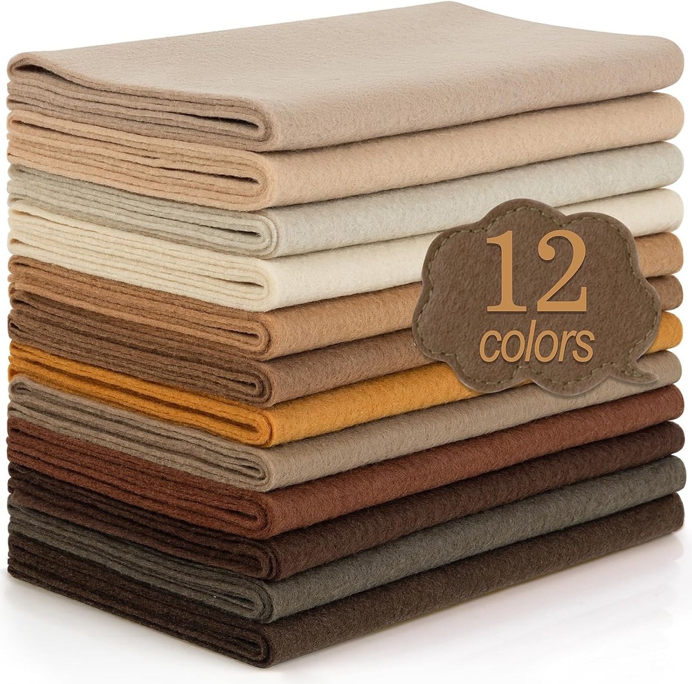 12 Rolls 8″x35″(20.5x90cm) 1.4mm Thick Soft Felt Fabric Melard Brown Series