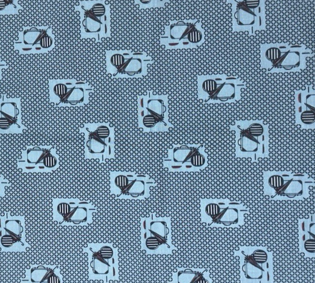 VTG Luggage Hat Box Umbrella Travel Theme Blue Cotton Fabric BTHY #62