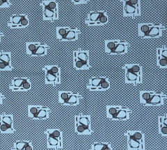 VTG Luggage Hat Box Umbrella Travel Theme Blue Cotton Fabric BTHY #62