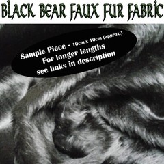 Black Bear Faux Fur Fabric 10cm x 10cm sample also sold by metre/yard