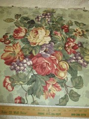 4 1/2 yds. Western Textiles Upholstery Fabric Pale Green w/Roses Grapes Vtg.