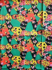 Vintage Colorful Floral Geometric Shapes Cheater Quilt Fabric 43″ X 73″