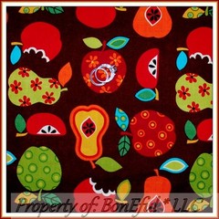 BonEful FABRIC FQ Cotton Quilt Fall Flower School Apple Pear Red Brown Green Dot