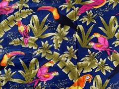 3 Yards 42″ Wide Fabric Blue Fuchsia Pink Toucan Parrots Tropical Jungle Palms