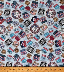 Cotton Route 66 Signs Highways Maps Light Blue Fabric Print by Yard D301.83