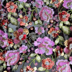 Flower Bead Embroidery Fabric Lace Tulle Dress Wedding Dress Fabric DIY Sewings