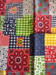 Vintage Fabric Faux Patchwork Cheater Cloth Multi Colored Approximately 44”x56”