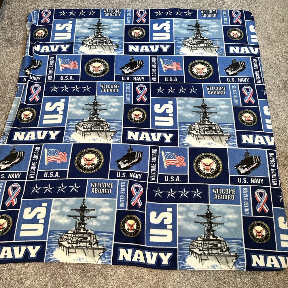 US Navy USA Military Fleece Fabric Print 62×58” Casual Blanket