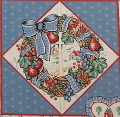 Vtg~Wamsutta~”Homestead, Fruit, Spools of Thread”~Cotton Fabric~ 17.25″x16.75″