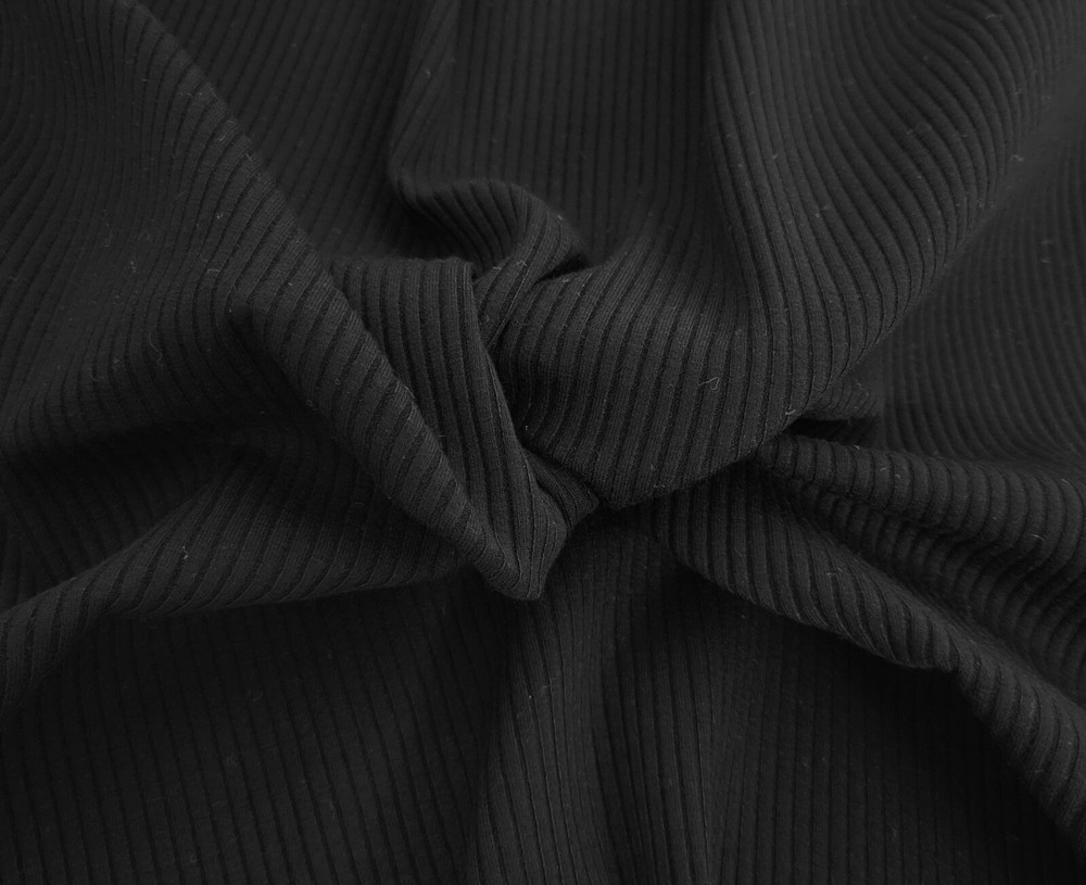 Black 4×2 Rib Knit Fabric Rayon Spandex by Yard & Wholesale 370GSM 3/24