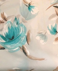 Vintage Indoor Outdoor Plastic Coated Decor Material Aqua Floral 3 Yards Unused
