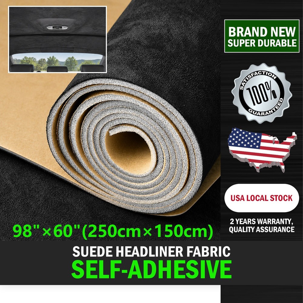 98″ L×60″ W Black Suede w Adhwsive Headliner Fabric Reupholster Aging/Smell Roof