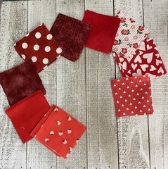 Cotton Fabric 98 Precut 2.5” Squares Red Pink White Green 🍓 Floral