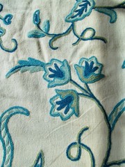 NOS Vintage Turquoise Aqua Crewelwork Fabric by the Yard 6 2/3 Yards Available