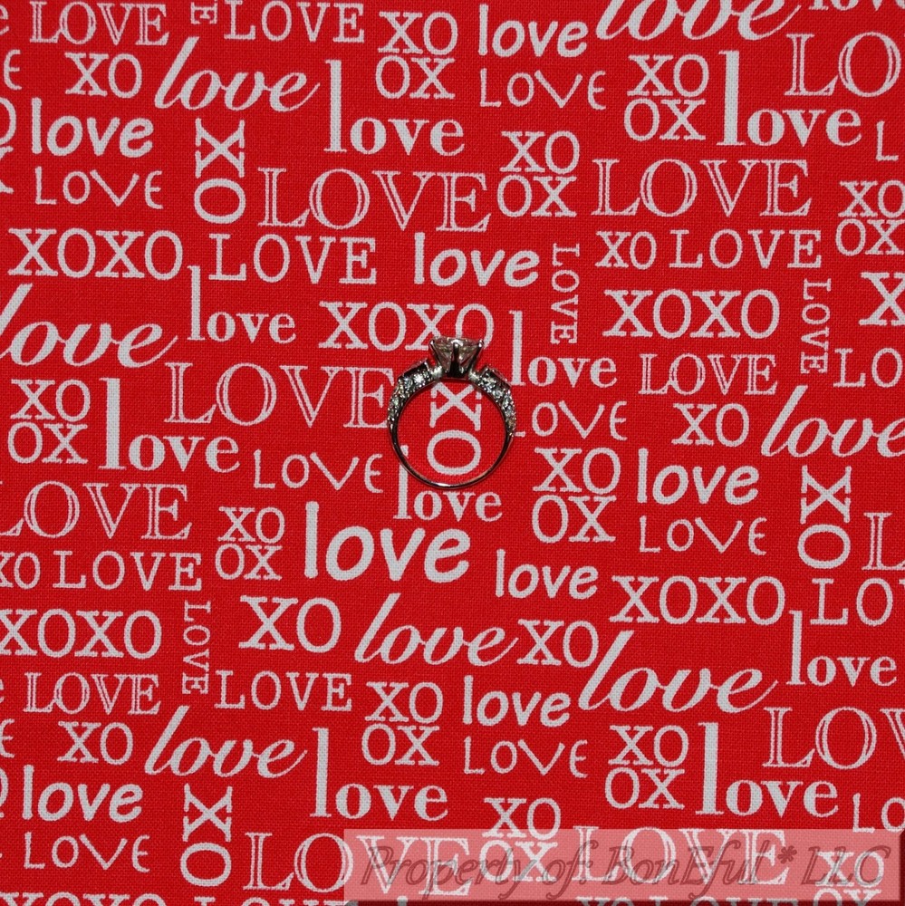 BonEful Fabric FQ Cotton Quilt Red White Love Word XO Holiday Valentine Xmas USA