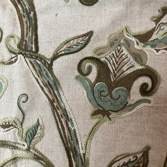 VTG Hand-Printed Crewel Fabric Sample Linen Rayon Blend Smithson Inc 35” X 26”