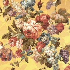 Vintage Portfolio Floral GOLDTONE Cotton Drapery Pillow Upholstery Fabric BTY