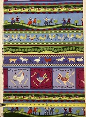 Springs Country Life Border Stripe Farm Fabric 68” Chicken Cow Horse Duck 5523