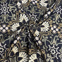 Fabric By The Yard Dark Navy Blue Baroque Ornate Medallions Damask Floral