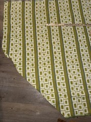 Mid-Century Vintage Woven Upholstery Fabric Geometric Shapes Lines Avocado Green