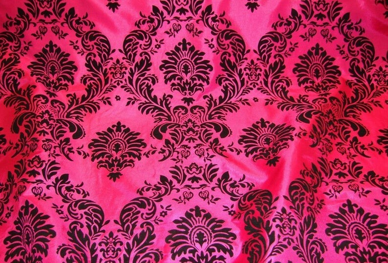 FUCHSIA taffeta flocking damask FABRIC BY THE YARD drapery home decor clothing