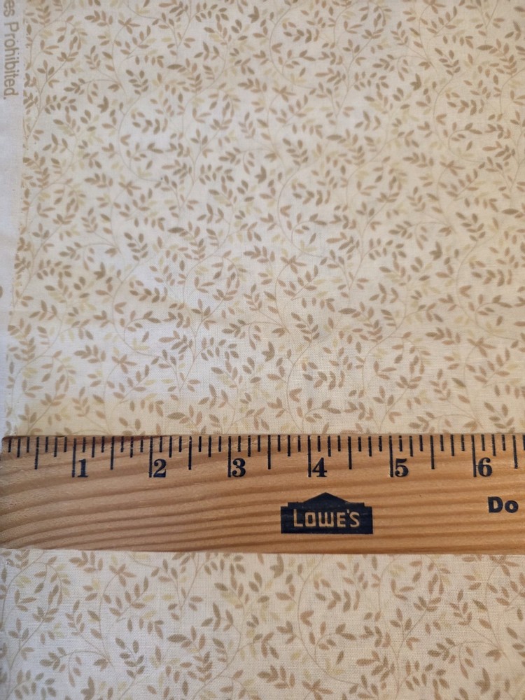 David Textiles, Tiny Leaves Branches, Cotton, Tan, Beige On Cream, 2 Yds