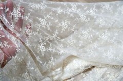 Retro Style Light Beige Floral Cotton Embroidered Mesh Lace Fabric By the Yard