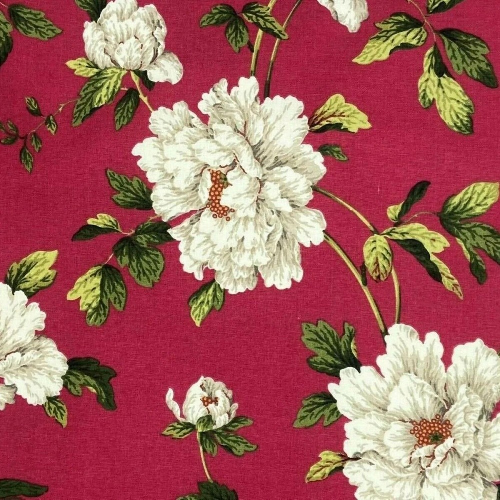 Jardin Floral FUCHSIA PINK Cotton Drapery Upholstery Pillow Cushion Fabric BTY