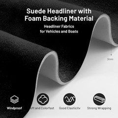 Suede Auto Headliner Fabric 54″ L × 60″ W with Foam Backing – 54″L×60″W Black