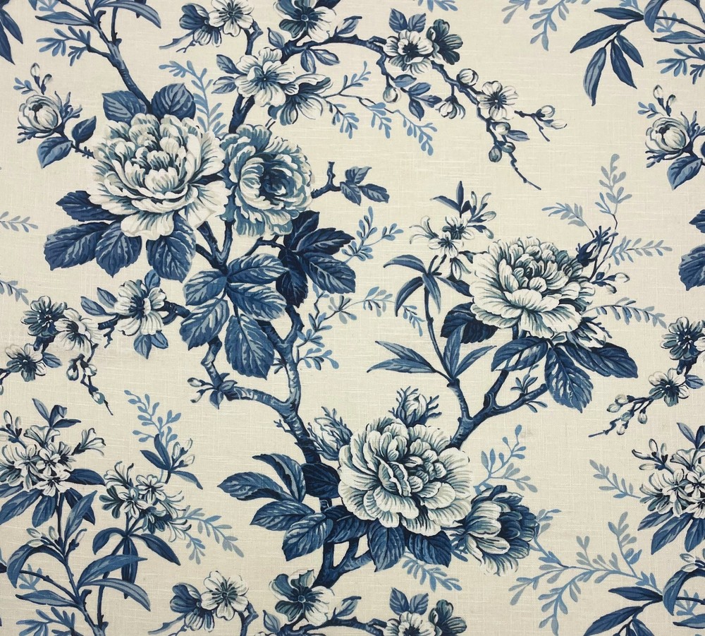 COVINGTON JAYDEN 593 INDIGO LARGE FLORAL VINE LINEN MULTIUSE FABRIC BY YARD 54″W